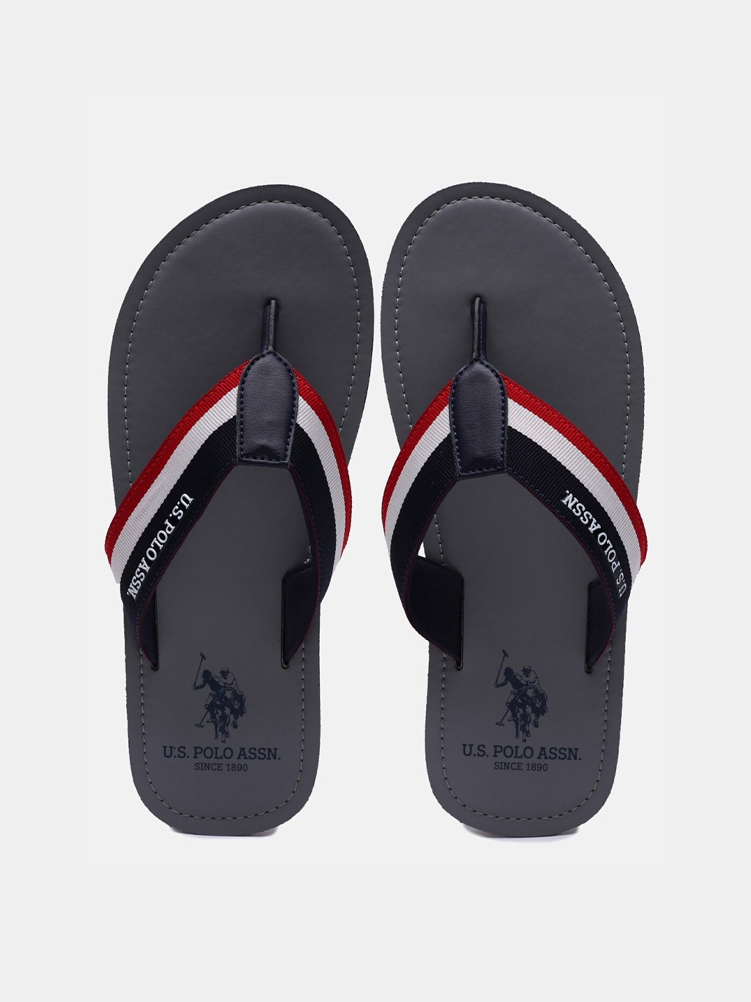 

U.S. Polo Assn. Men Grey & White Solid Thong Flip-Flops