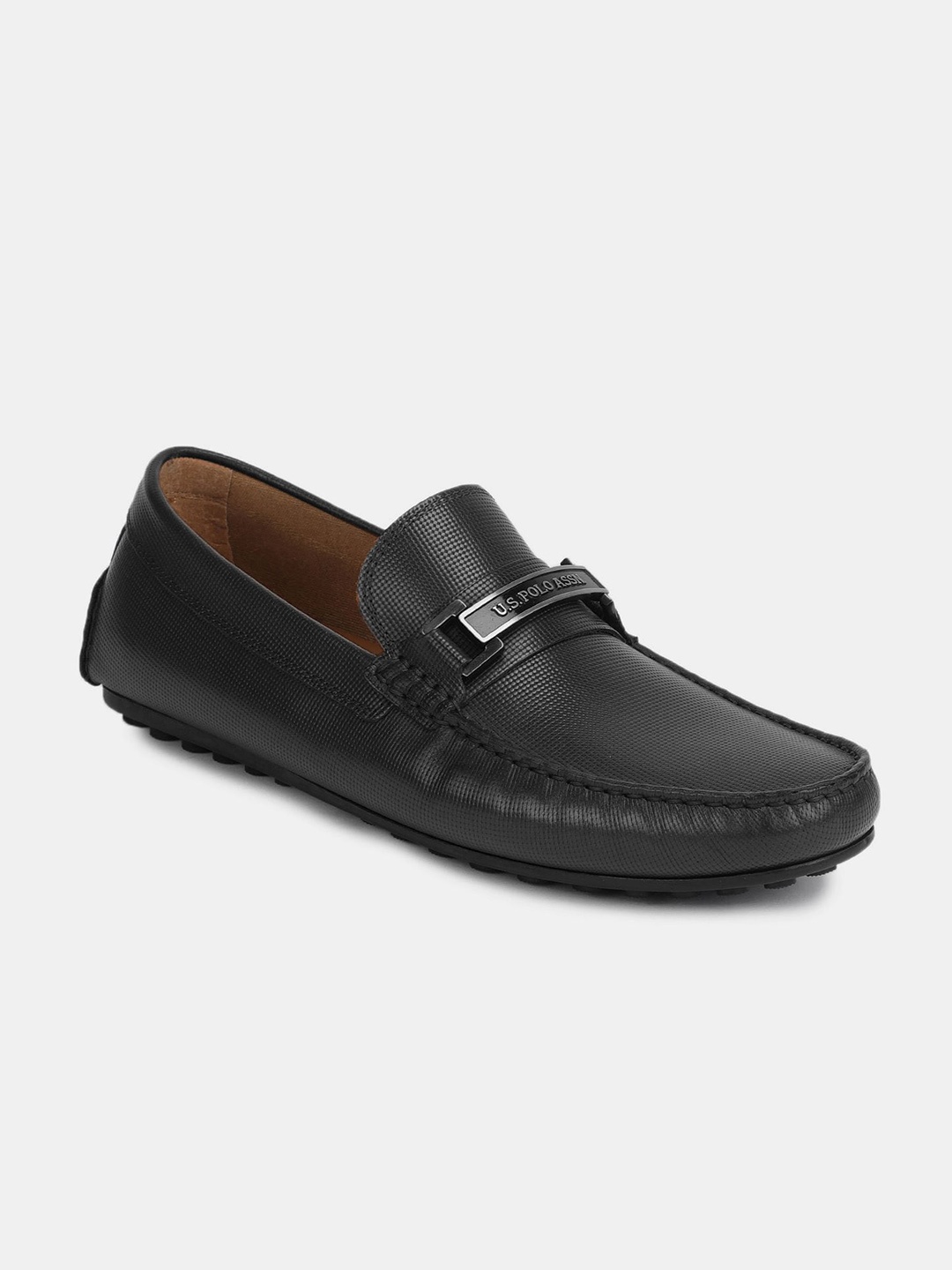 

U S Polo Assn Men Black Textured Leather Loafers