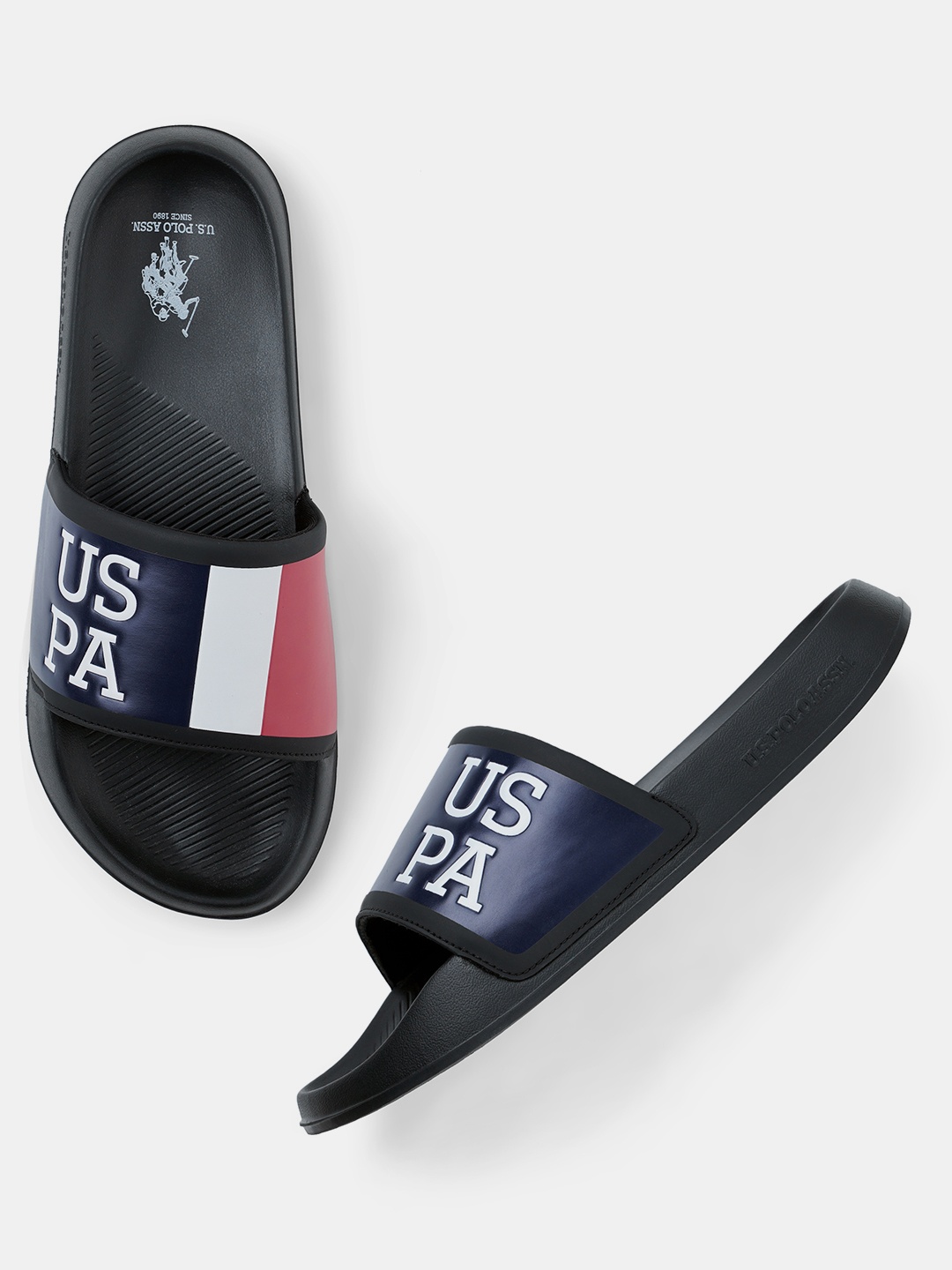 

U.S. Polo Assn. Men Black & White Colourblocked Sliders