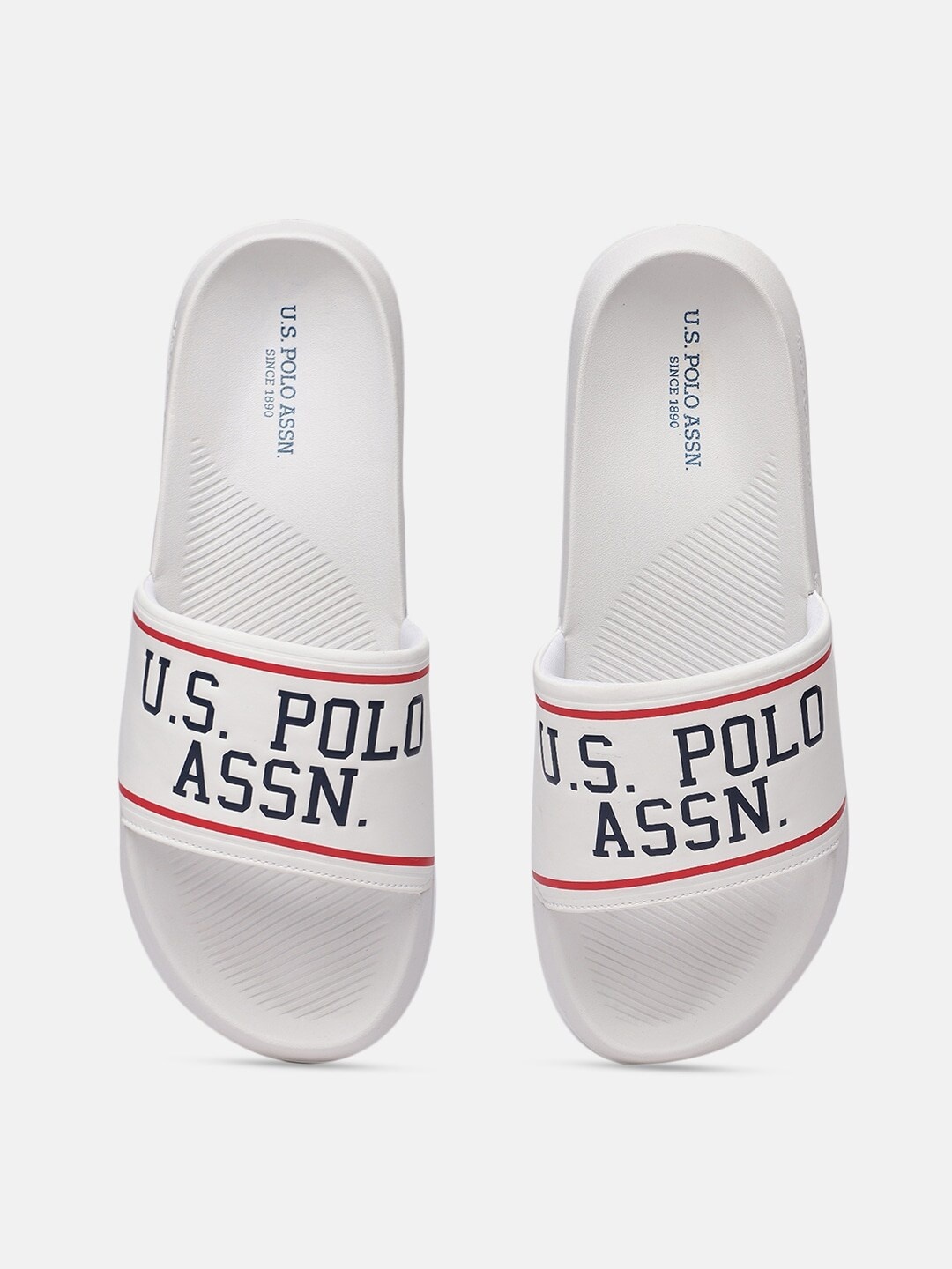 

U.S. Polo Assn. Men White & Navy Blue Printed Sliders