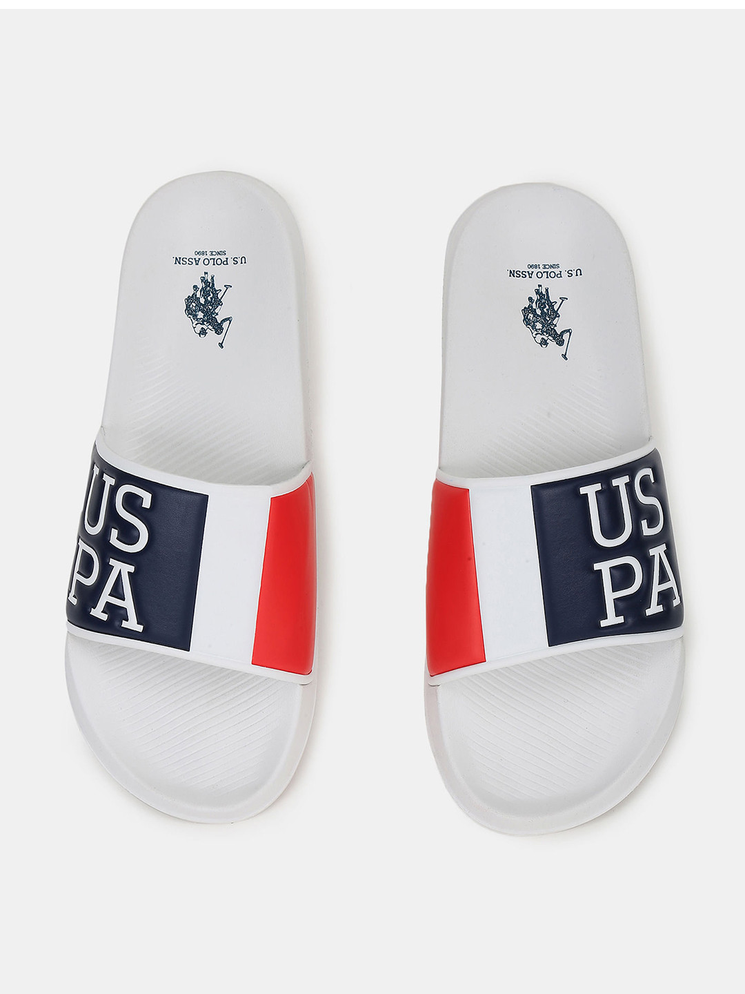 

U S Polo Assn Men White & Navy Blue Printed Sliders