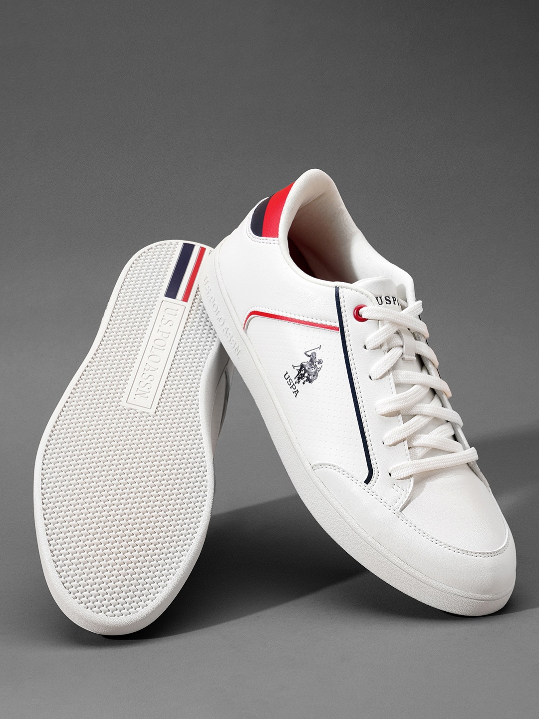 

U S Polo Assn Men Off White Woven Design PU Sneakers