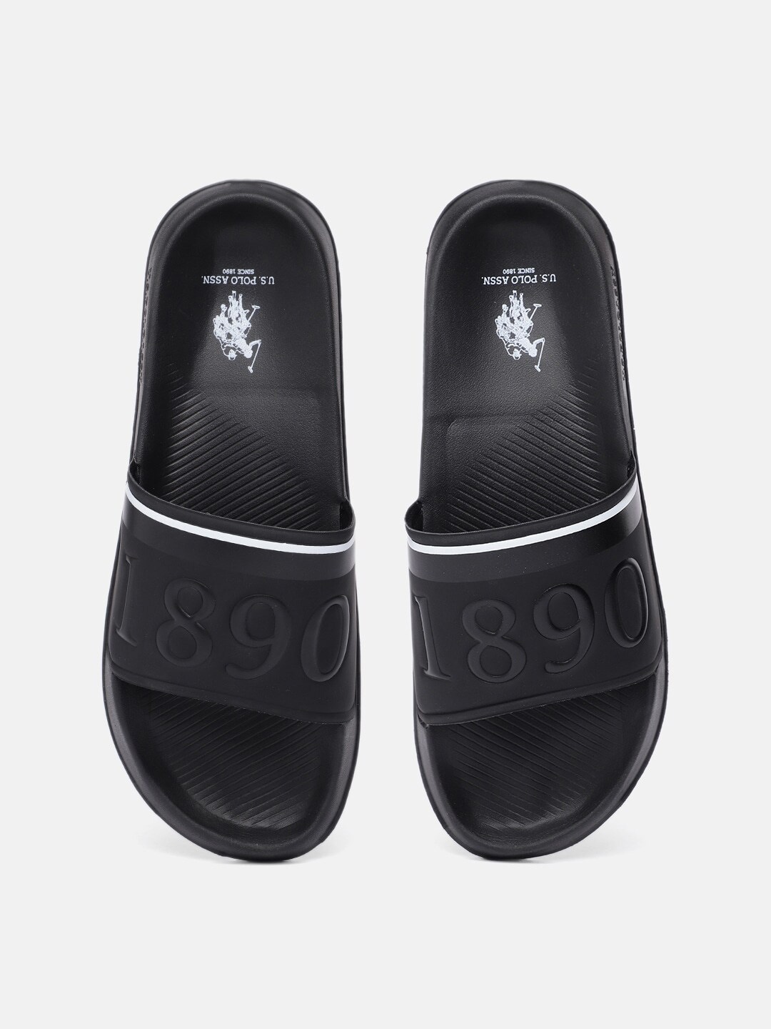 

U S Polo Assn Men Black & White Printed Sliders
