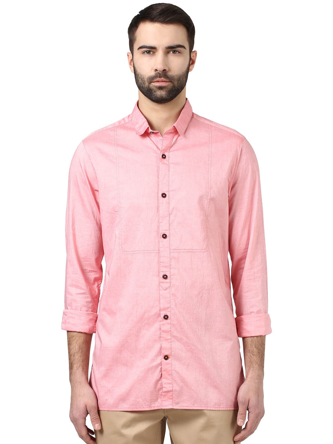 

ColorPlus Men Beige & Black Slim Fit Checked Casual Shirt