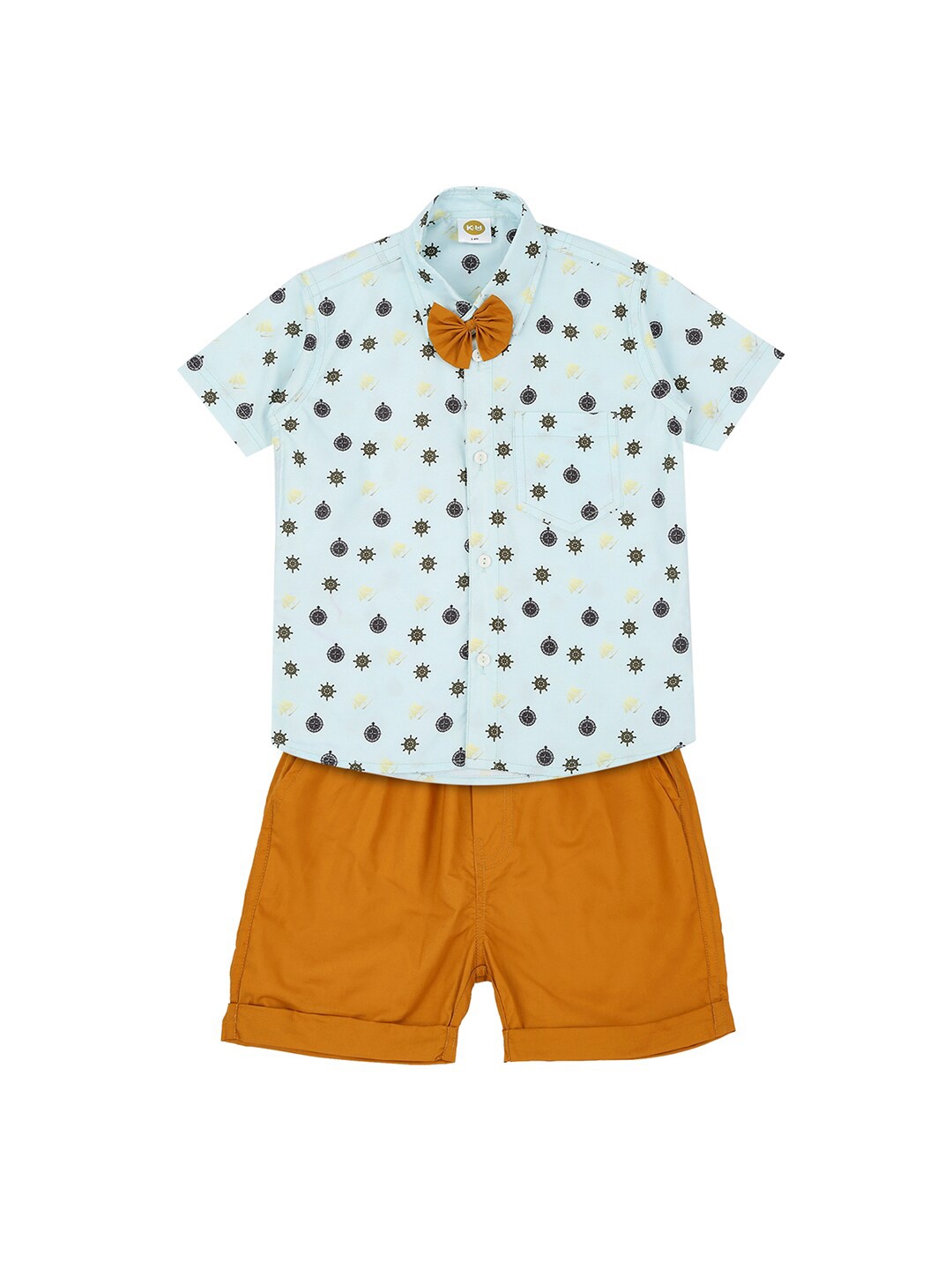 

K&U Boys Brown & Blue Printed Shirt with Shorts