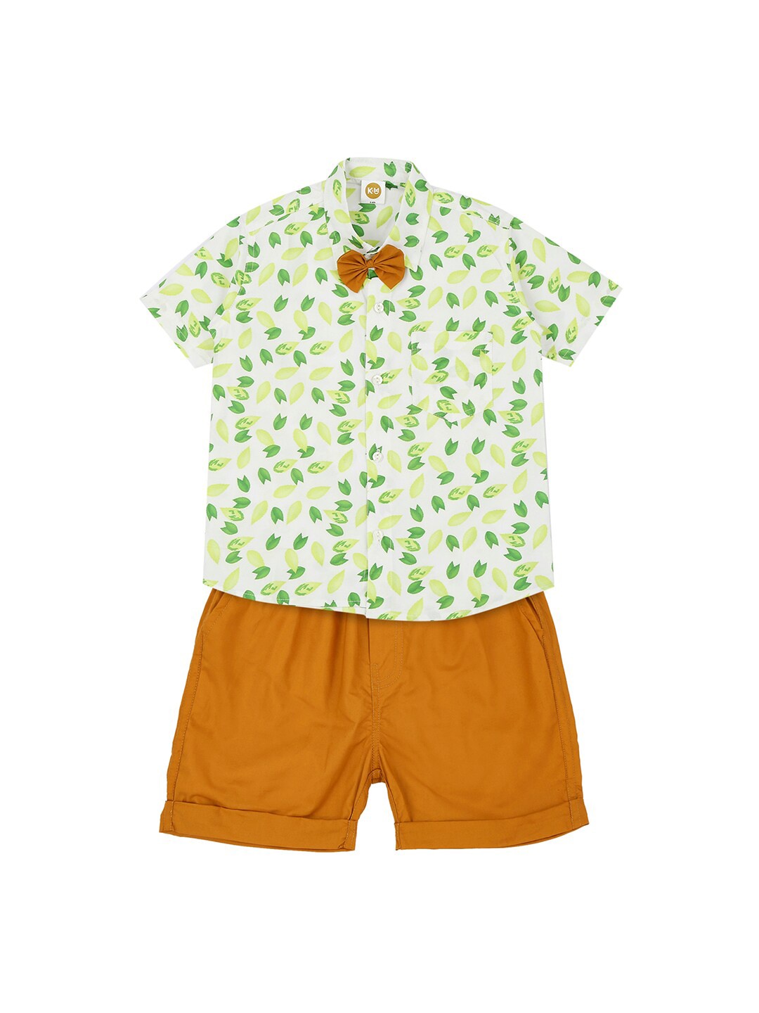 

K&U Boys Brown & Green Printed Shirt with Shorts