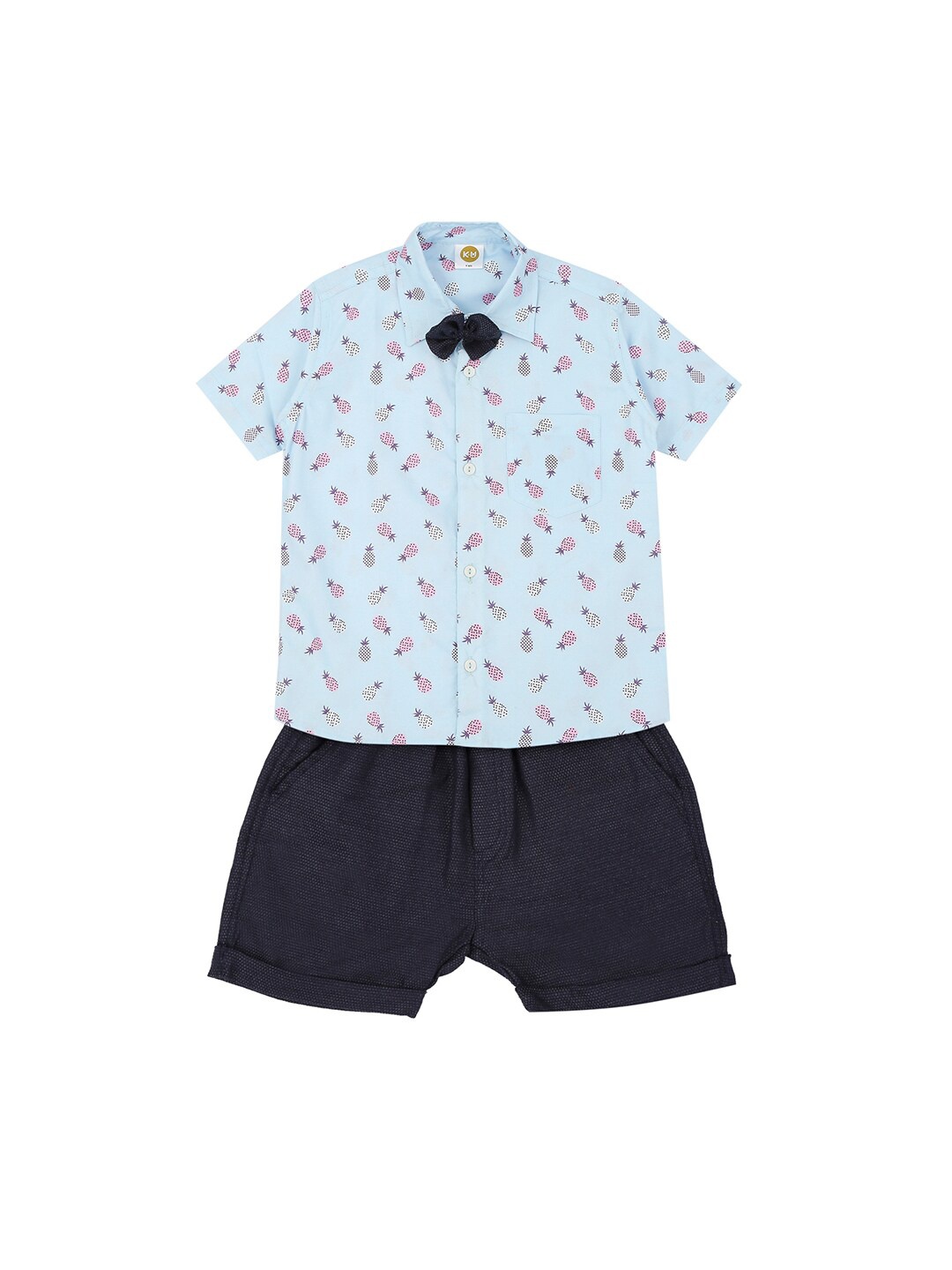 

K&U Boys Blue & Black Printed Shirt with Shorts