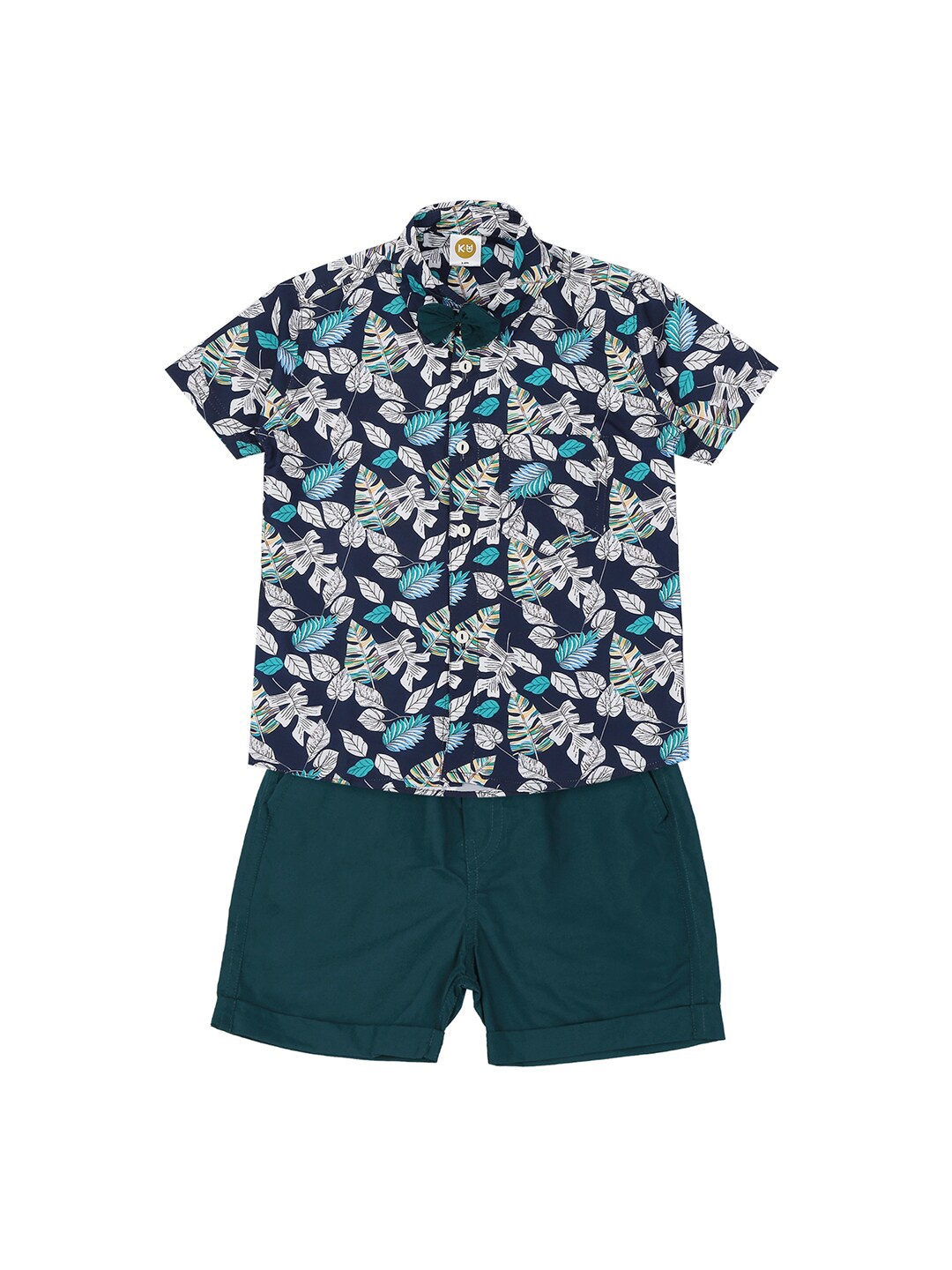 

K&U Boys Blue & Green Printed Shirt with Shorts