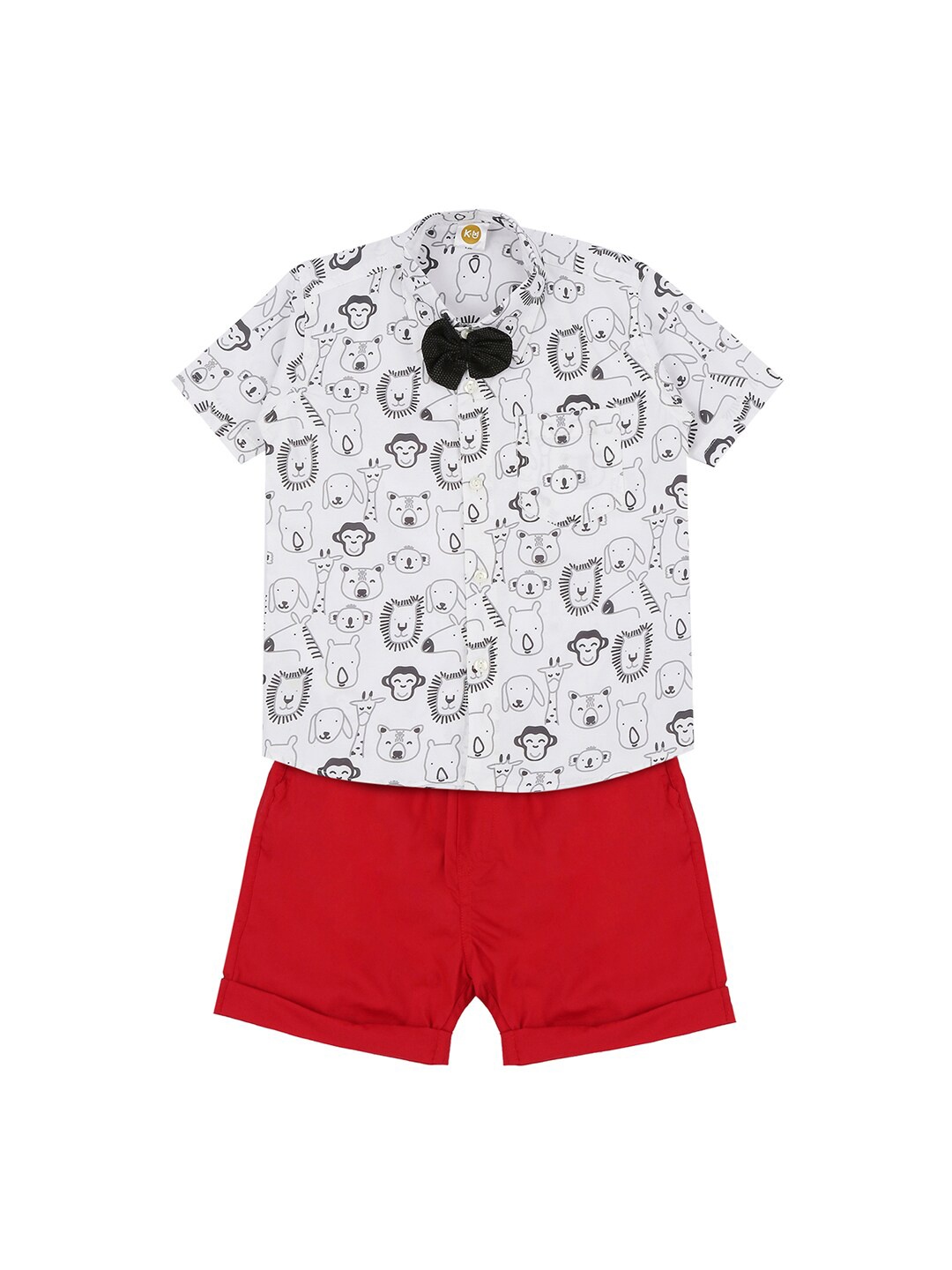 

K&U Boys White & Red Printed Shirt with Shorts