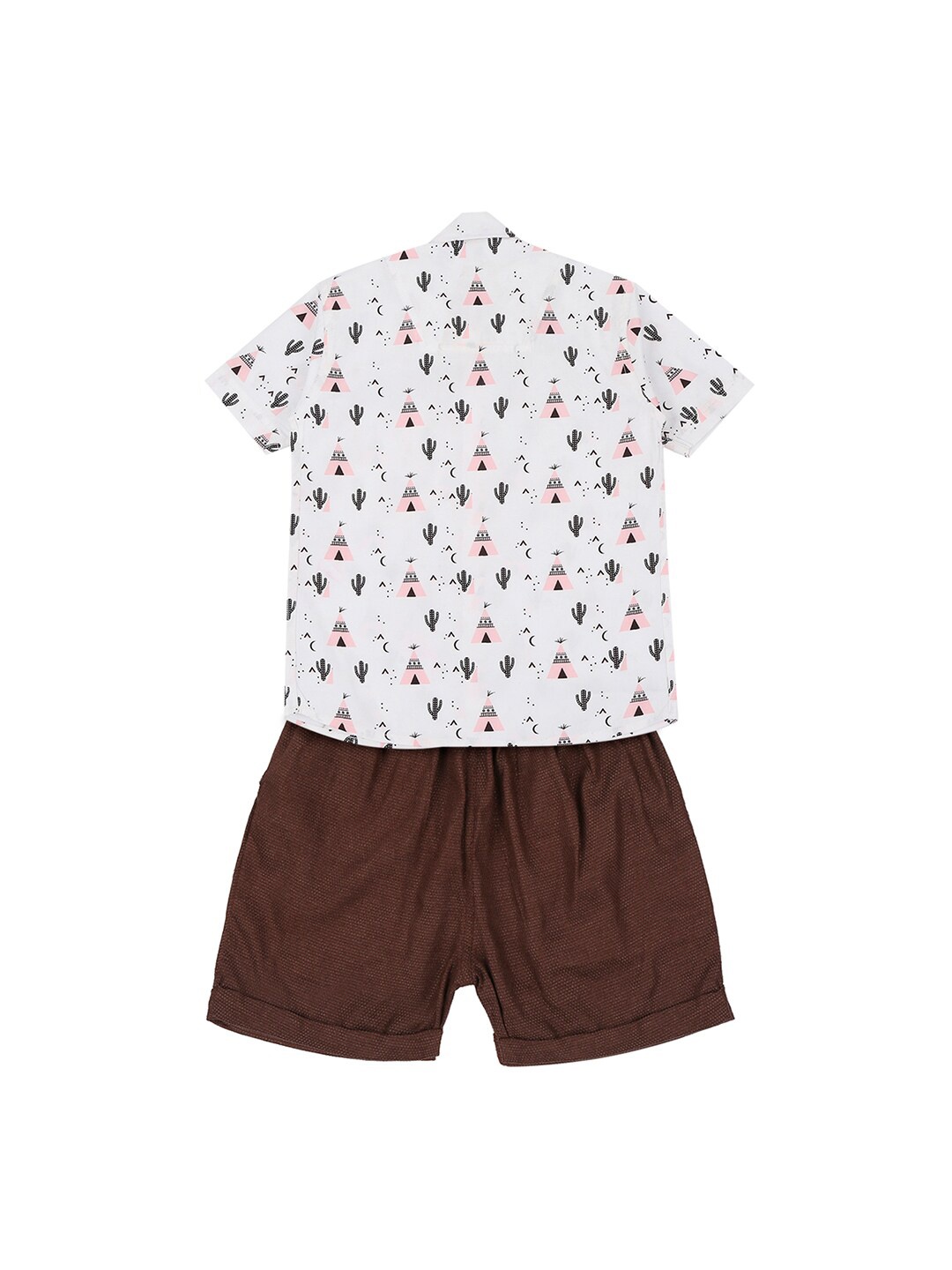 

K&U Boys Brown & White Printed Shirt with Shorts