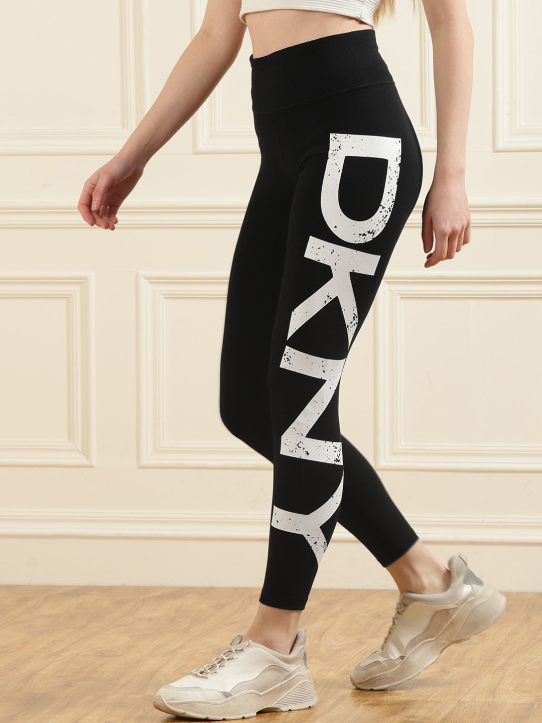 

DKNY Women Black Printed Cotton High Waist Leggings