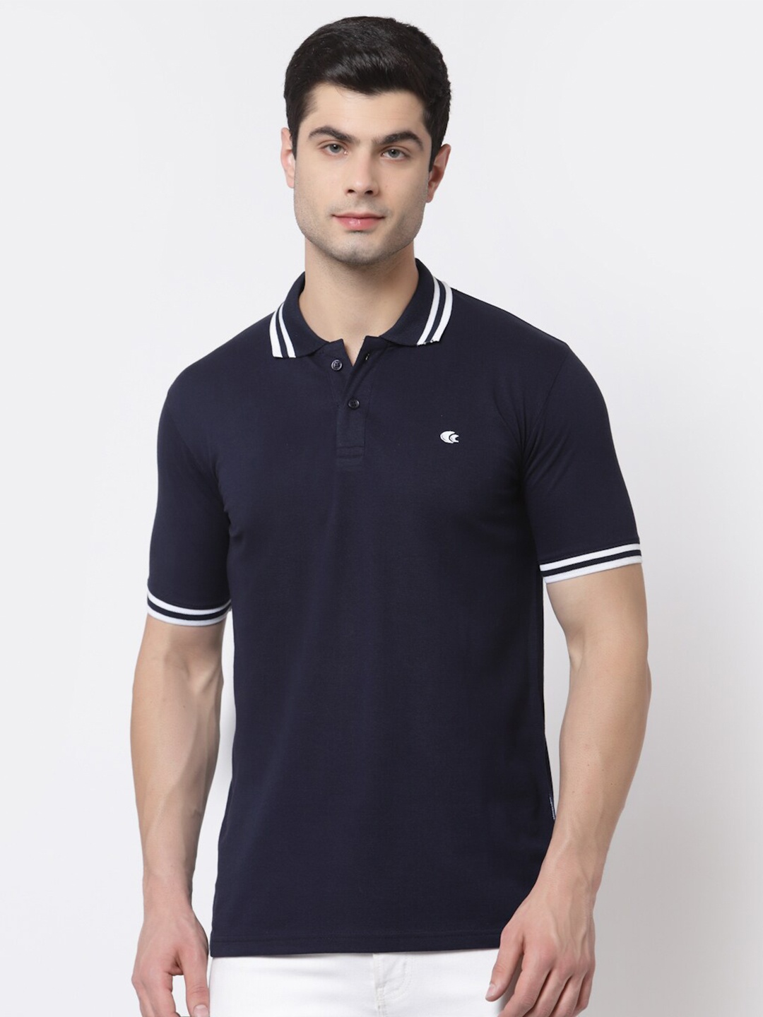

Allen Cooper Men Navy Blue Polo Collar T-shirt