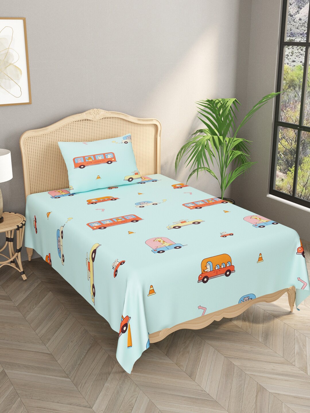 

Gulaab Jaipur Kids Blue Printed 210 TC 1 Single Bedsheet With 1 Pillow Cover
