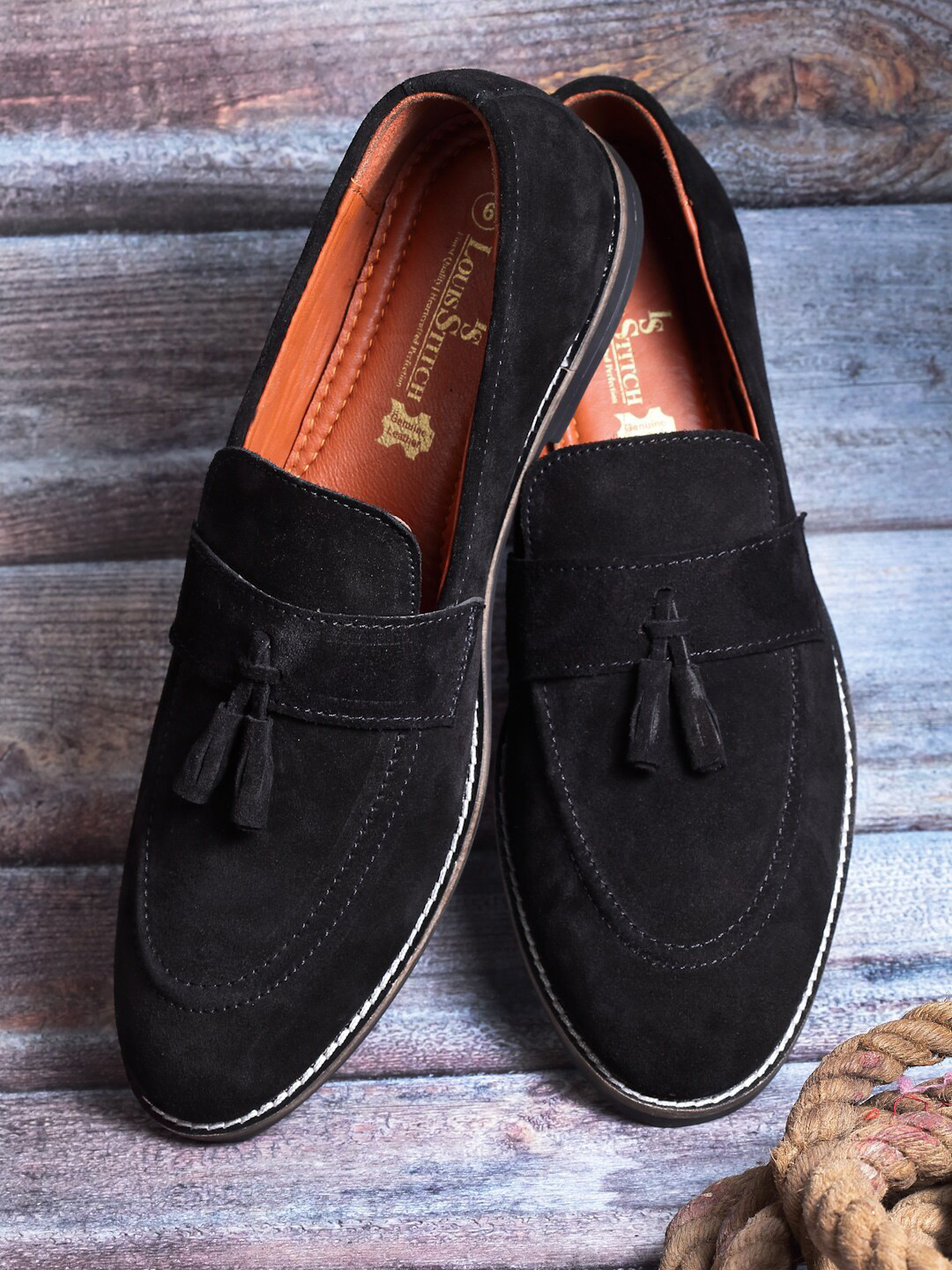 

LOUIS STITCH Men Black Suede Loafers
