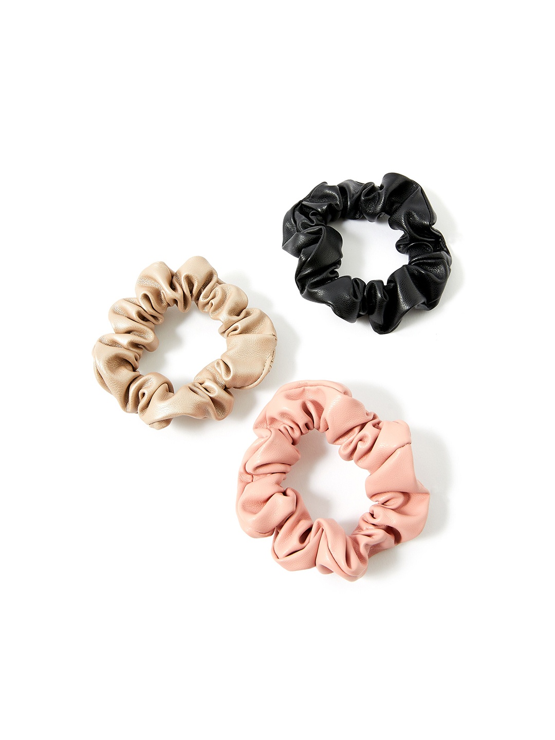 

Accessorize Women Set Of 3 Textured PU Hair Scrunchies, Beige