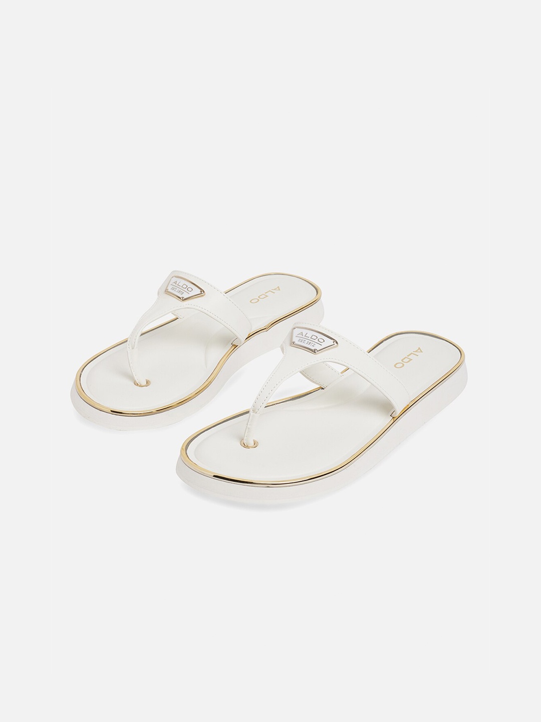 

ALDO Women White & Gold-Toned Printed Open Toe Flats