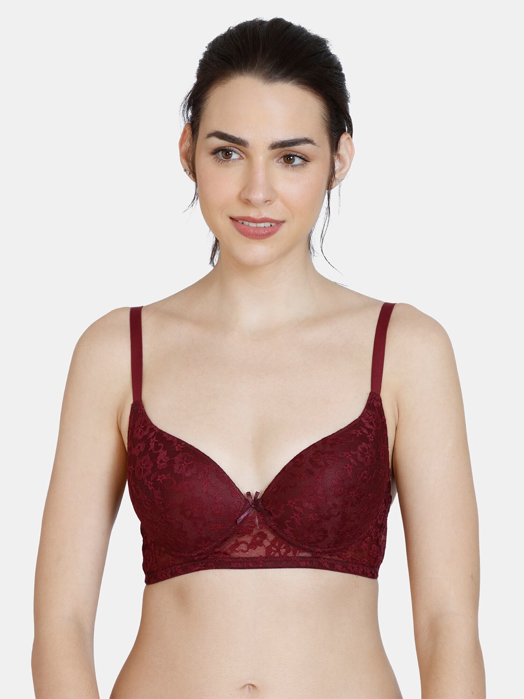 

Rosaline by Zivame Maroon Floral Lace Bra - Lightly Padded