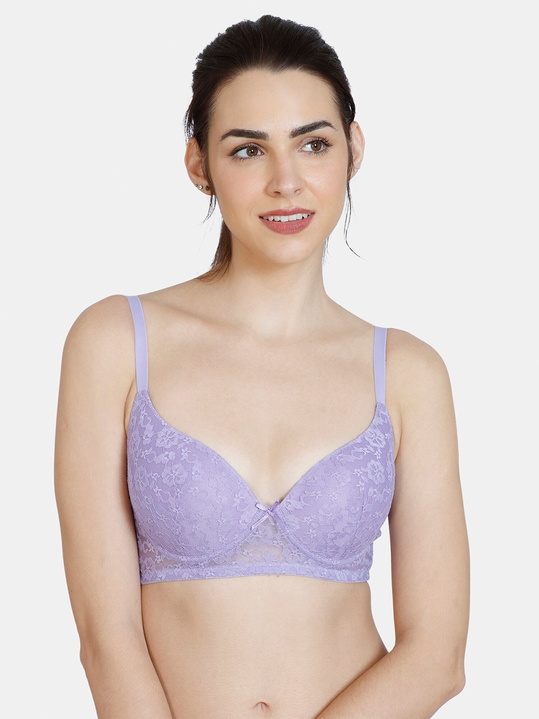

Rosaline by Zivame Lavender Floral Lace T-shirt Bra - Lightly Padded