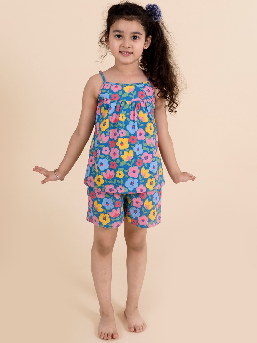 

pspeaches Girls Blue & Pink Printed Cotton Night suit