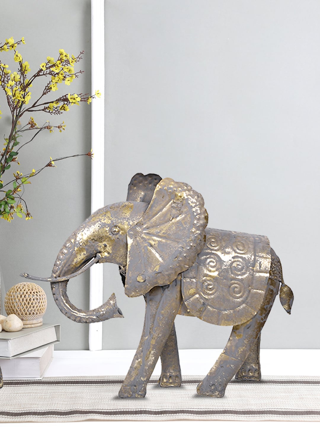 Aapno Rajasthan Gold Textured Elephant Table Decor Showpiece