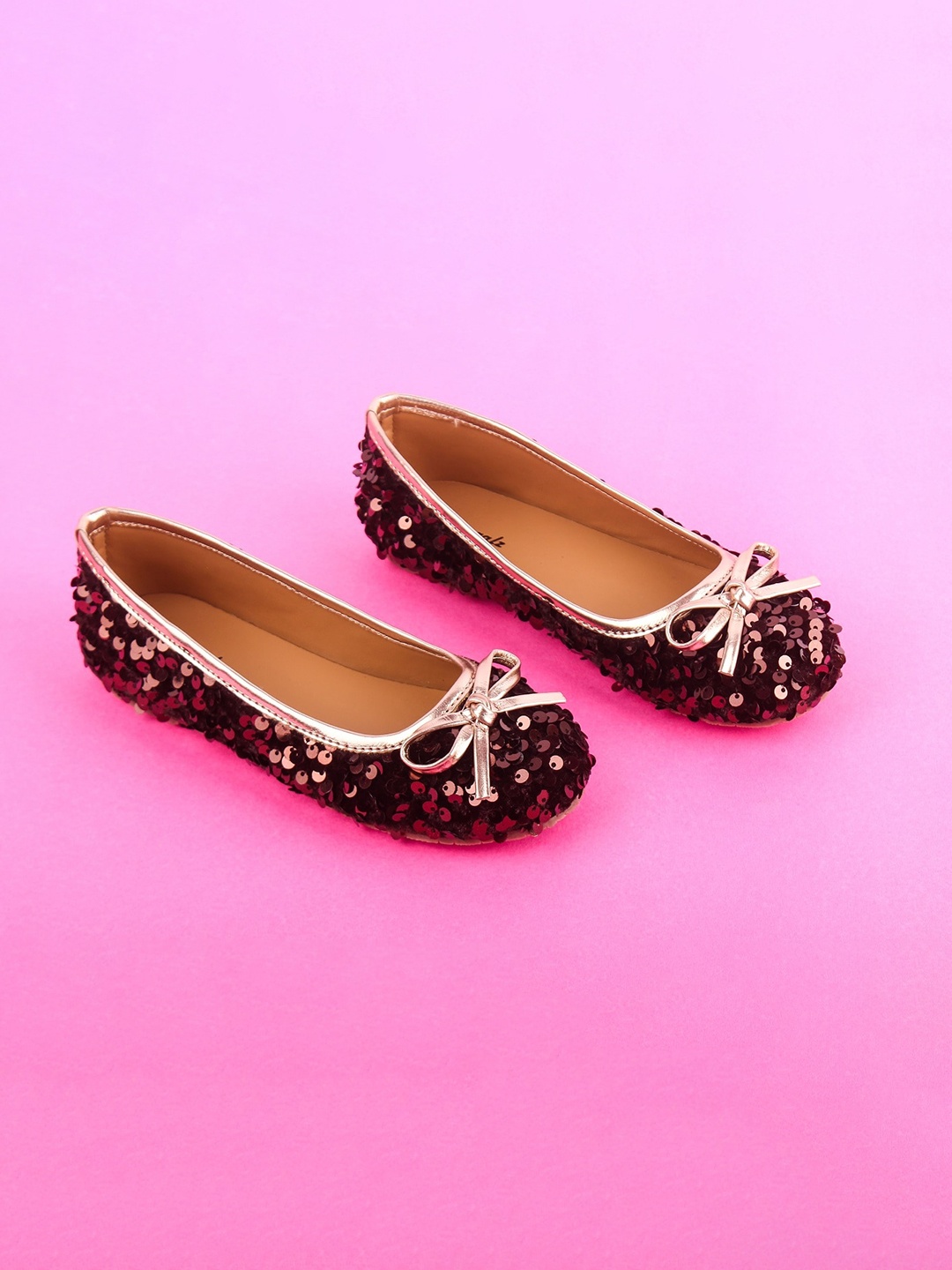 

BOYZ N GALZ Girls Rose Gold & Red Embellished Ballerinas Flats
