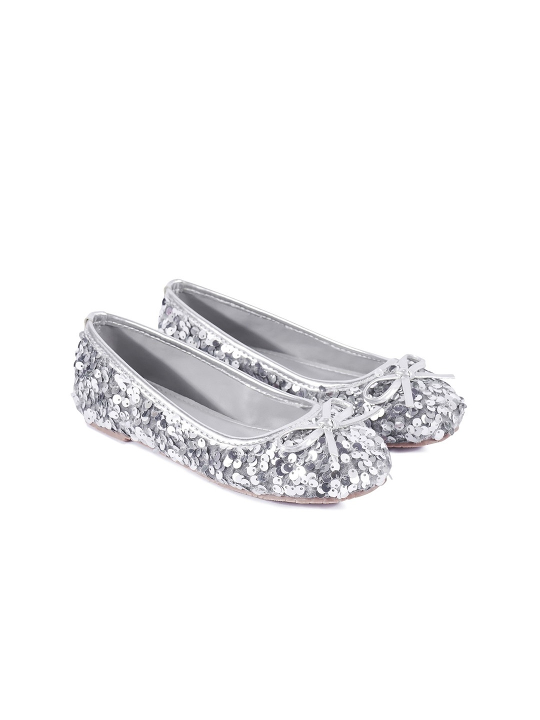 

BOYZ N GALZ Girls Silver-Toned Embellished Ballerinas with Bows Flats