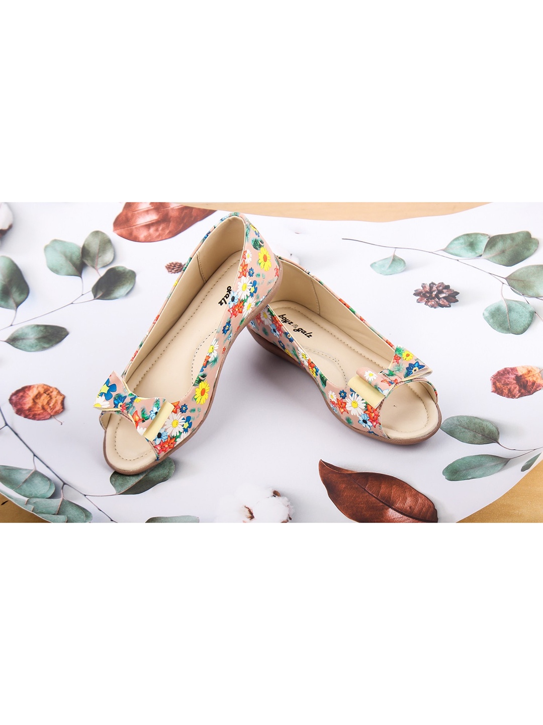 

BOYZ N GALZ Girls Nude & Yellow Printed Ballerinas with Bows Flats