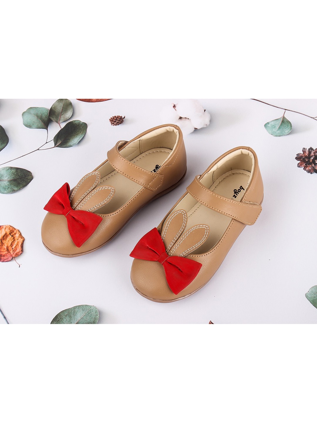 

BOYZ N GALZ Girls Beige & Red Ballerinas with Bows Flats