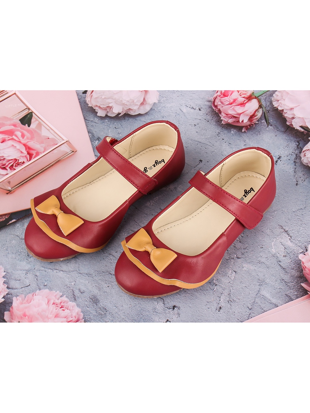 

BOYZ N GALZ Girls Maroon Ballerinas with Bows Flats