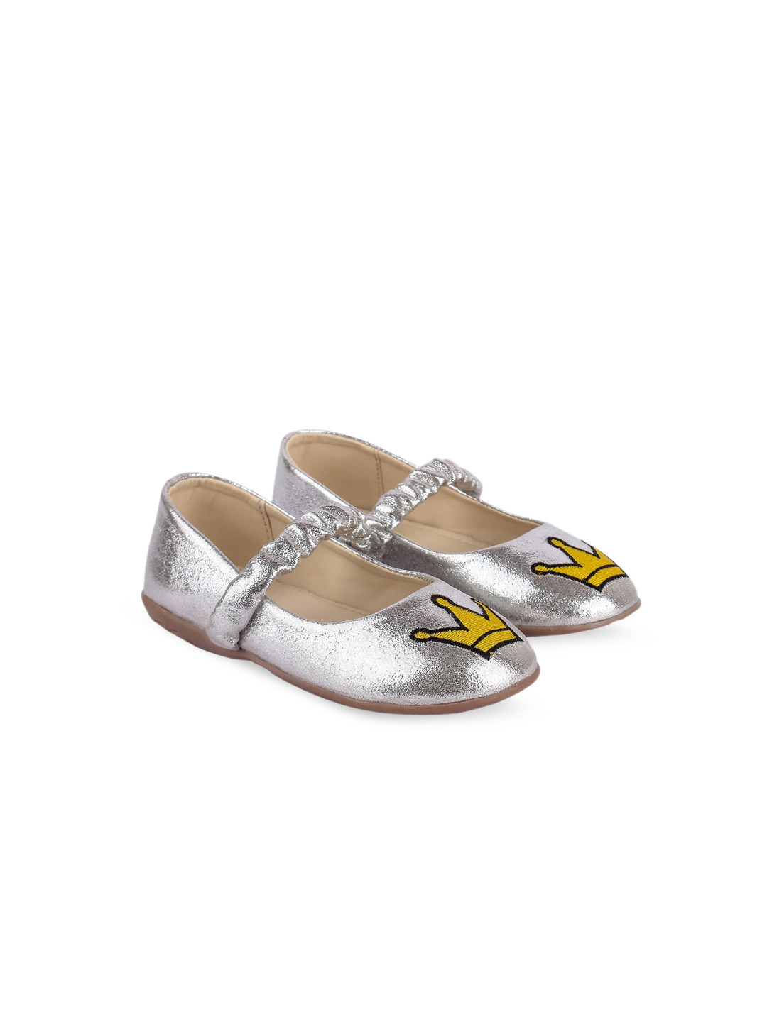 

BOYZ N GALZ Girls Silver-Toned Printed Ballerinas Flats
