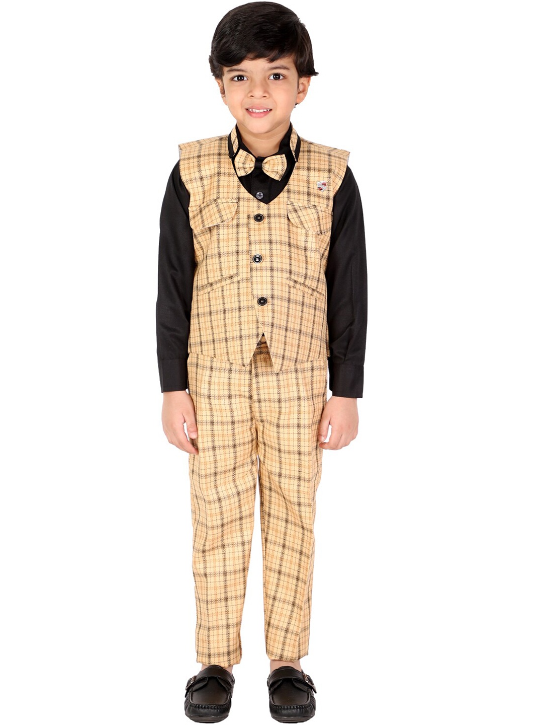 

FOURFOLDS Boys Yellow & Brown Checked Shirt with Trousers