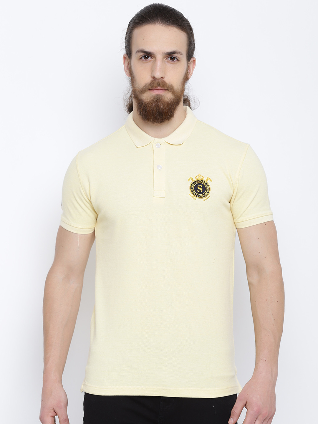 

Status Quo Men Yellow Solid Polo Collar T-shirt