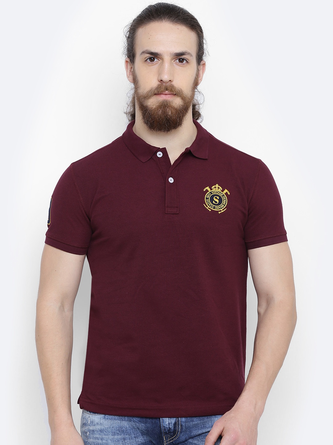 

Status Quo Men Burgundy Solid Polo Collar T-shirt