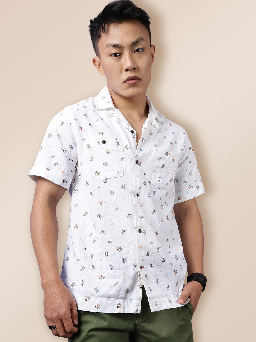 

KRA Men White Classic Printed Cotton Casual Shirt