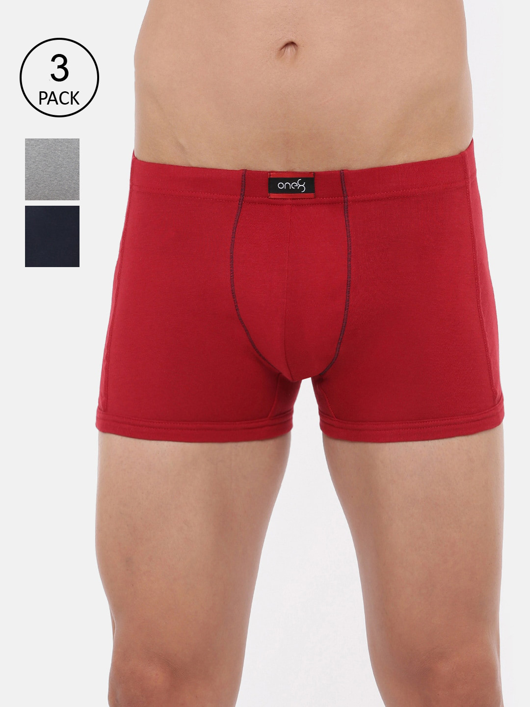 

one8 by Virat Kohli Men Pack of 3 Red & Grey Solid Low Rise Trunks 127-PO3