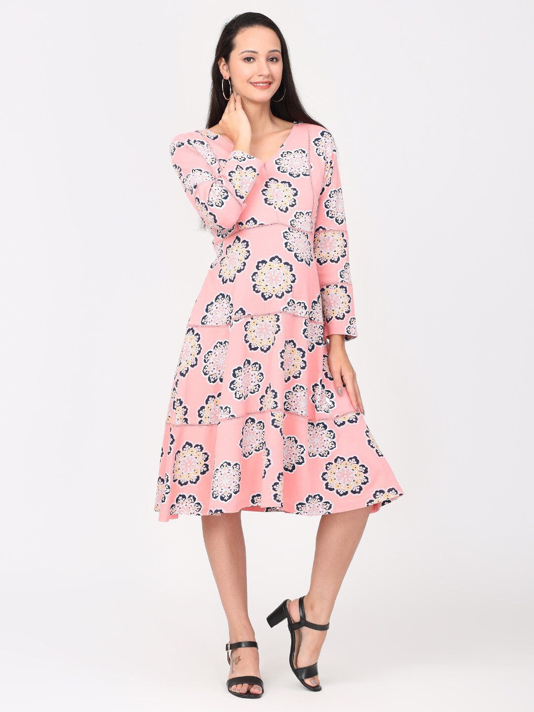 

The Mom Store Women Peach-Coloured Floral Maternity Midi Dress