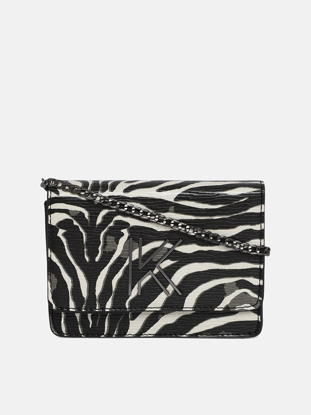 

KENDALL & KYLIE Black Animal Printed PU Structured Sling Bag