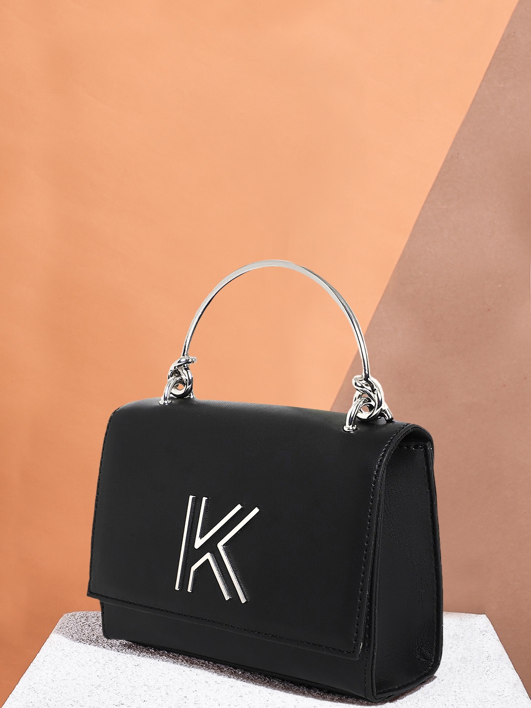 

KENDALL & KYLIE Women Black Embellished Structured Handheld Bag