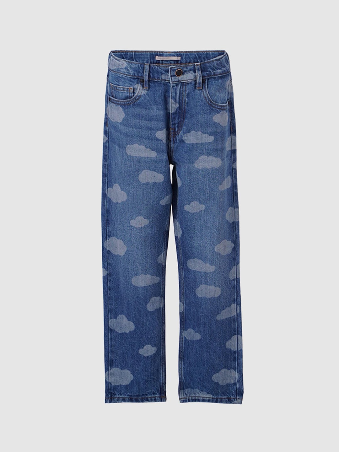 

KIDS ONLY Girls Blue Mom Fit Printed Light Fade Cotton Jeans