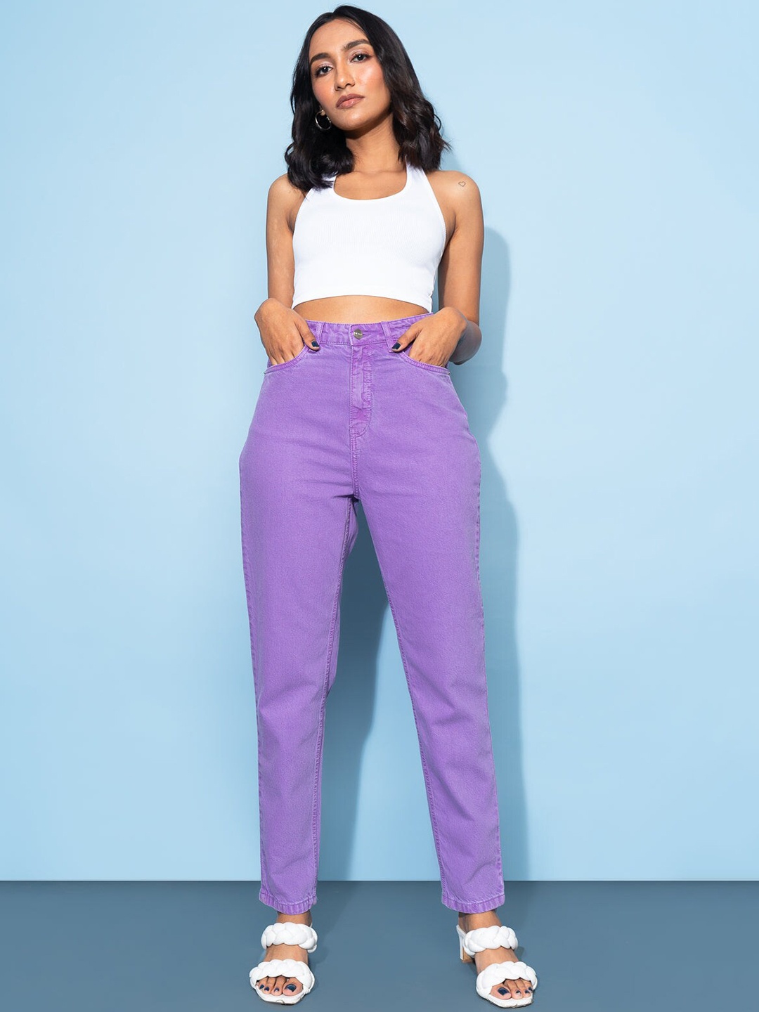 

FREAKINS Women Purple High-Rise Low Distress Cotton Jeans