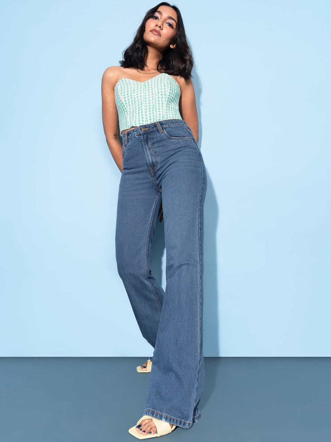 

FREAKINS Women Stunning Blue High-Rise Bootcut Fit Jeans