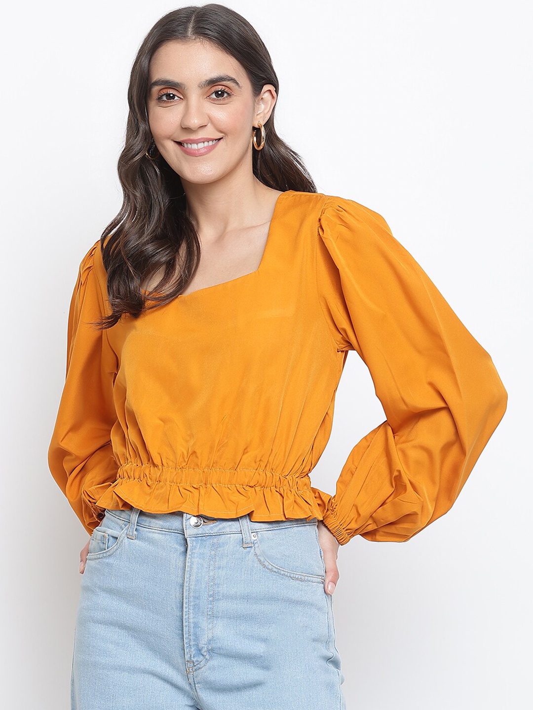 

Lagashi Yellow Blouson Crop Top