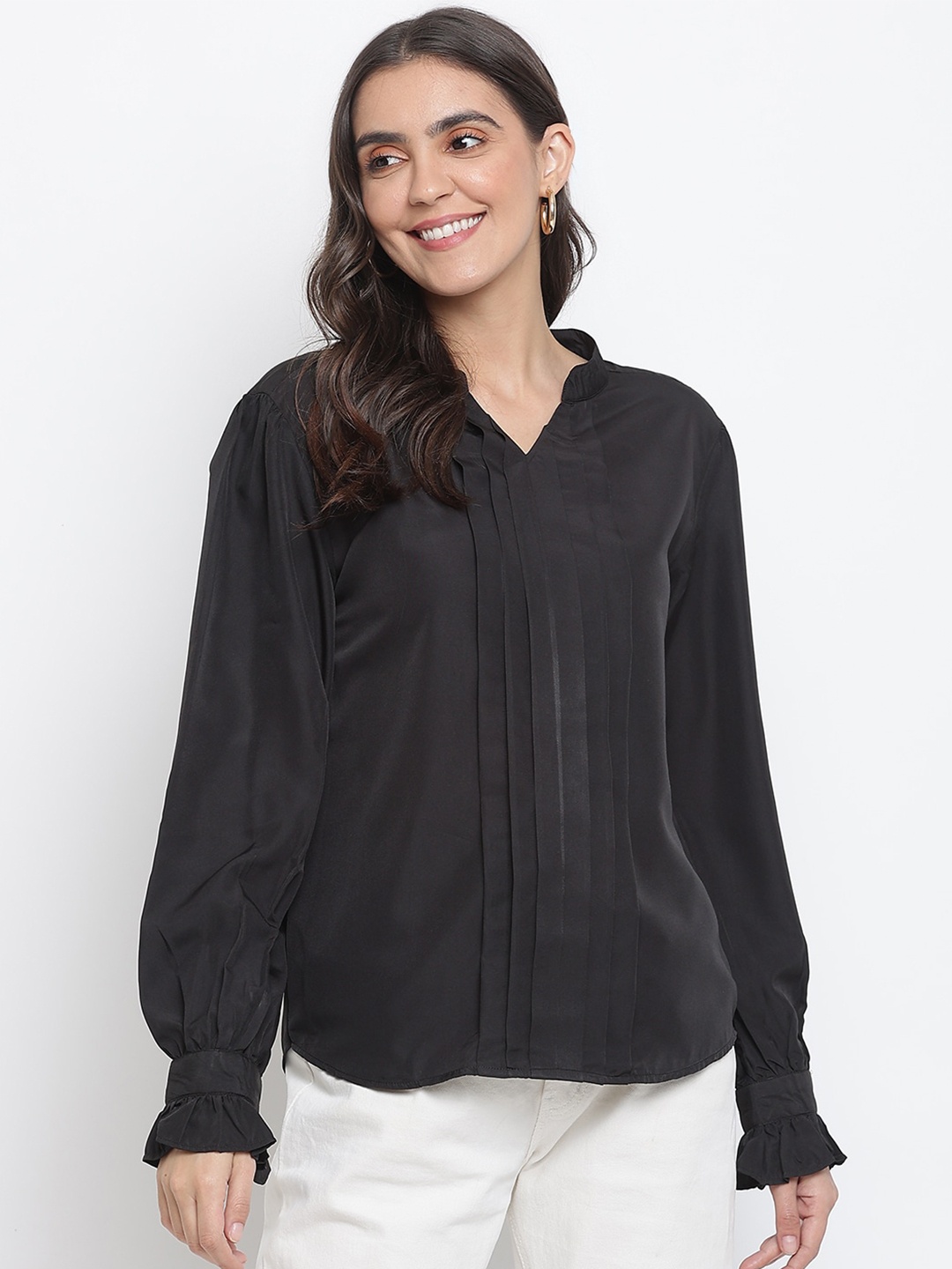

Lagashi Women Black Solid Pleated Top
