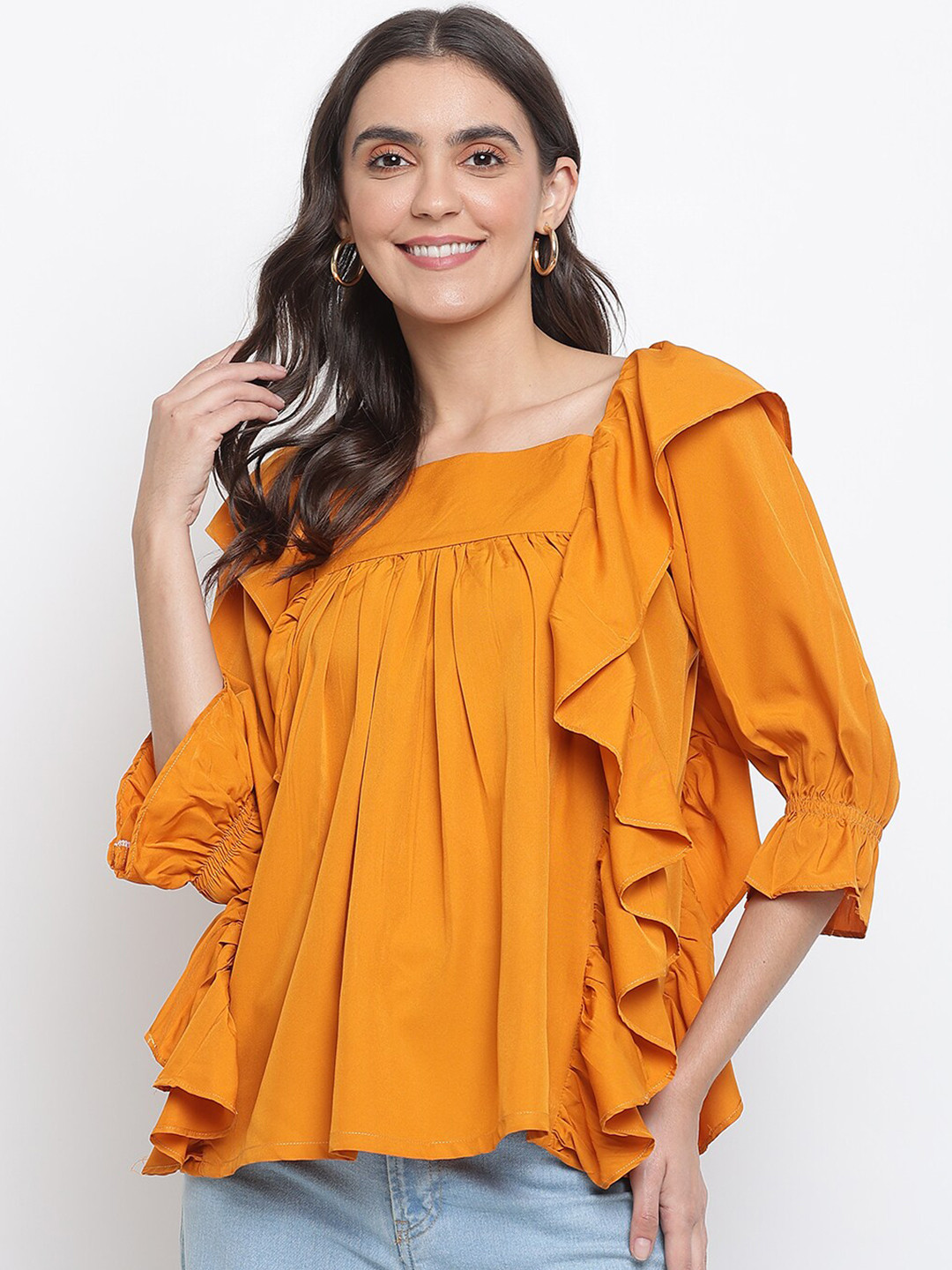 

Lagashi Yellow Ruffles Top