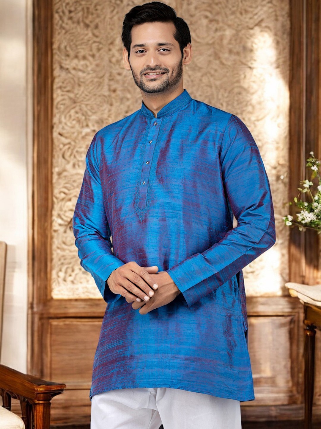 

TATTVA Men Blue Pure Silk Kurta