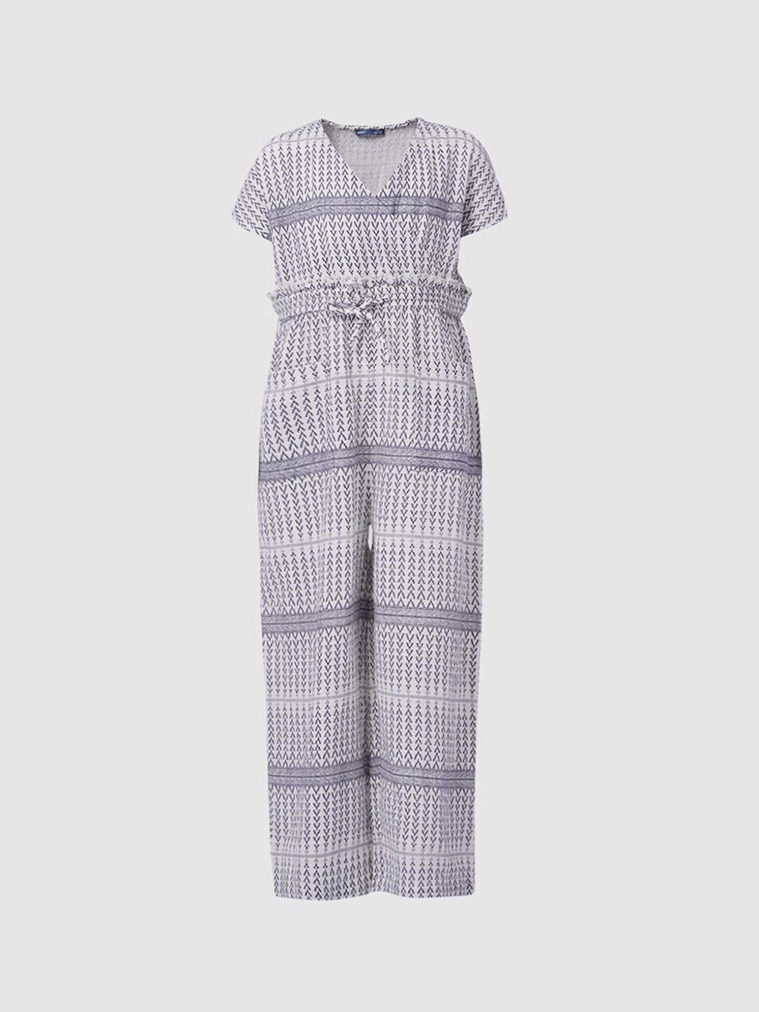 

KIDS ONLY Girls White & Grey Printed Cotton Jumpsuit