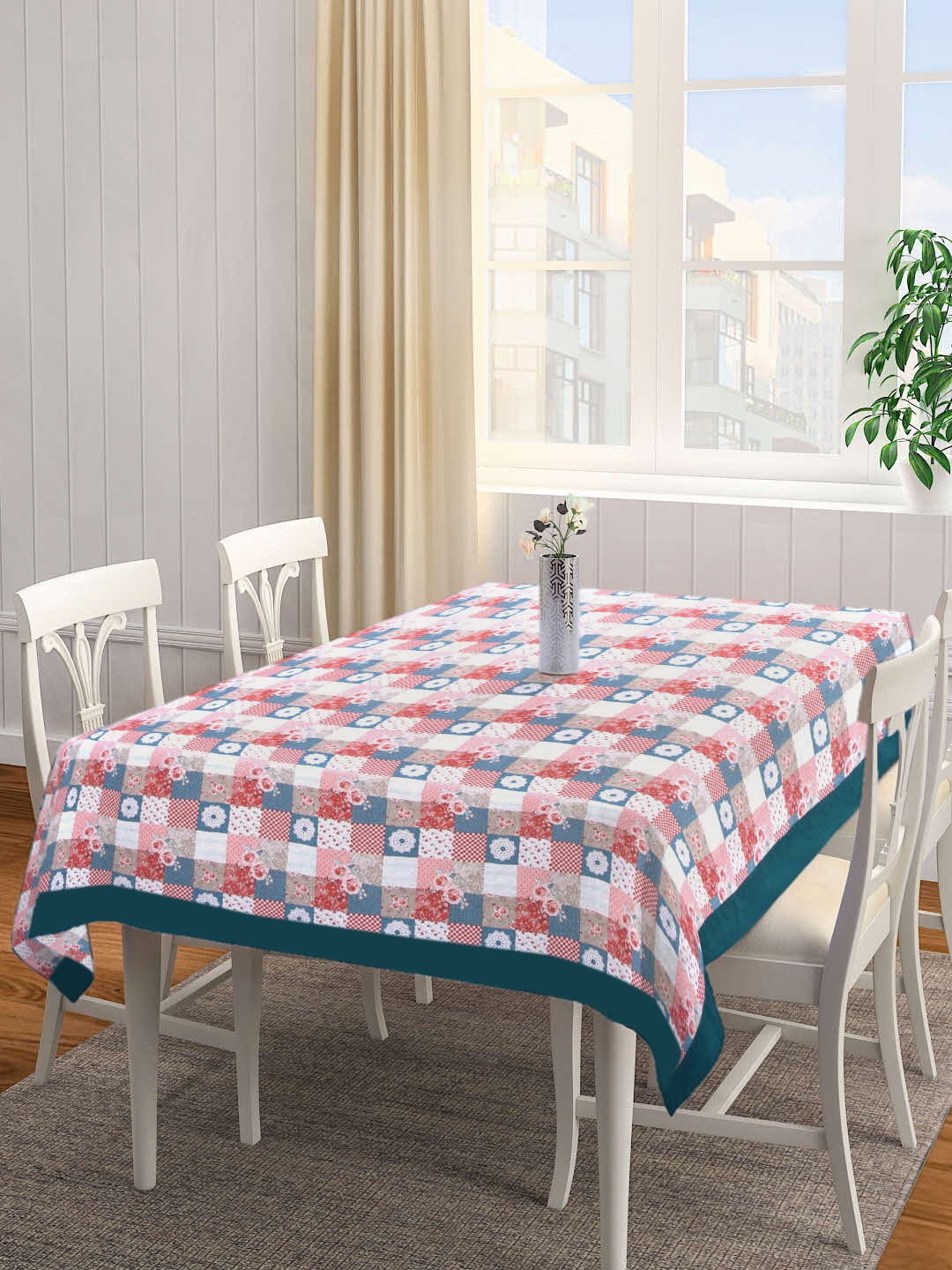

SHADES of LIFE Pink & Blue Printed Cotton Table Cover