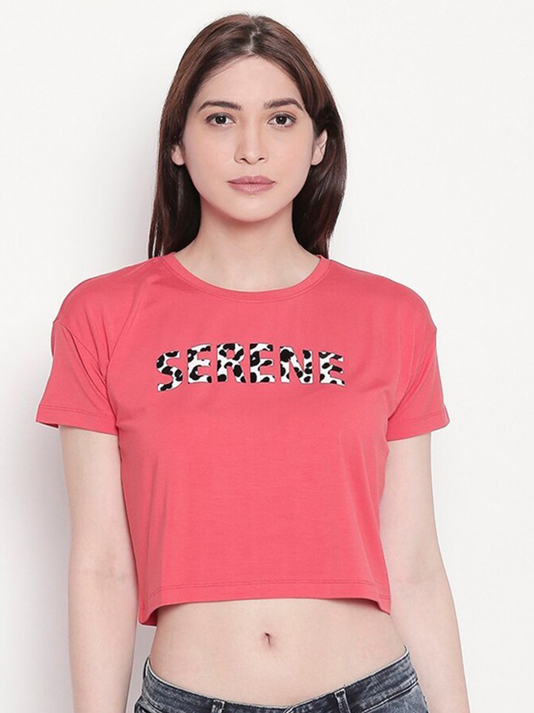 

SPYKAR Women Coral Typography Printed Drop-Shoulder Sleeves T-shirt