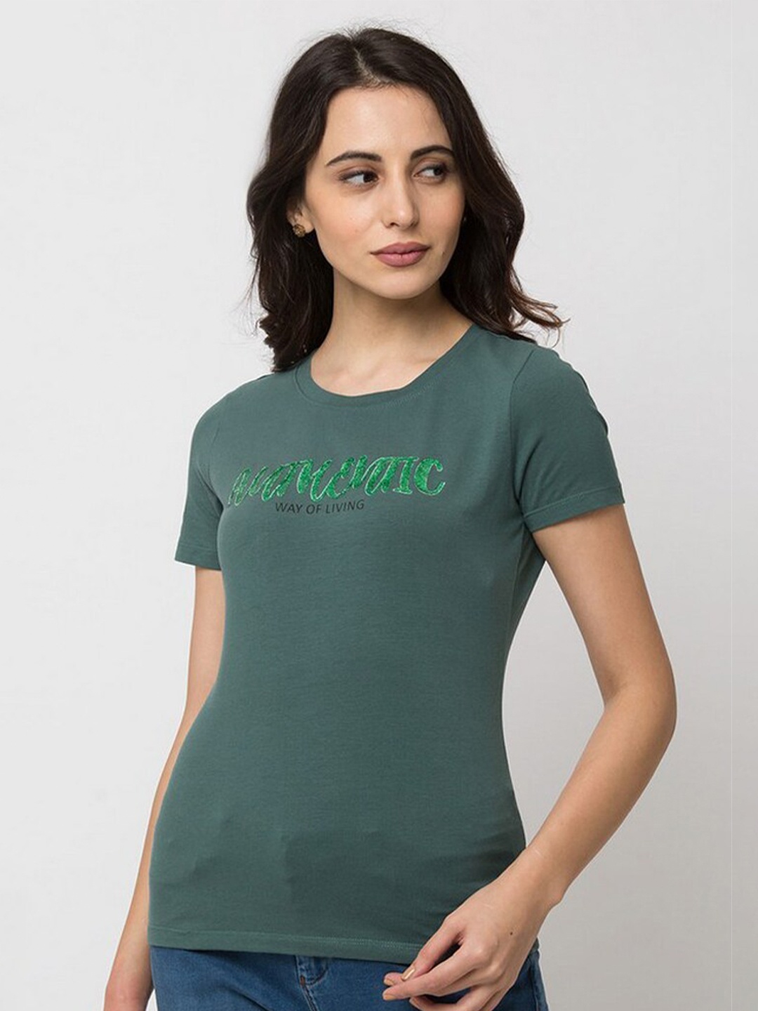 

SPYKAR Women Green Typography Printed T-shirt