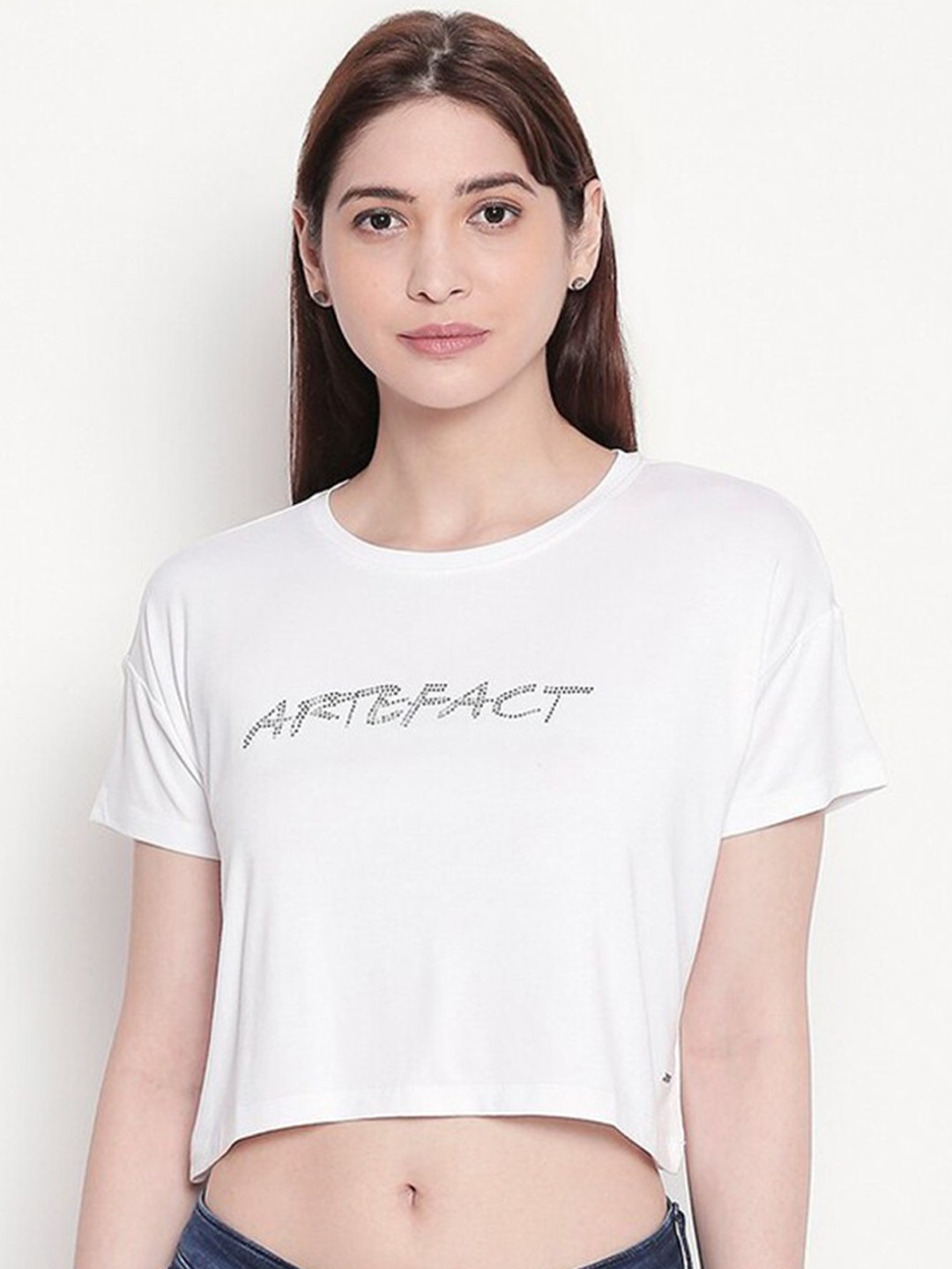 

SPYKAR Women White & Black Printed Crop T-shirt